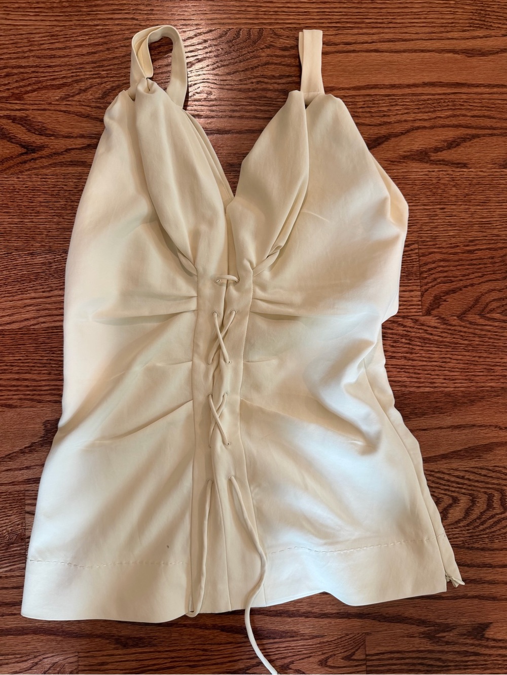 Carven Cream Lace-Up Satin Tank Top - Picture 2 of 5